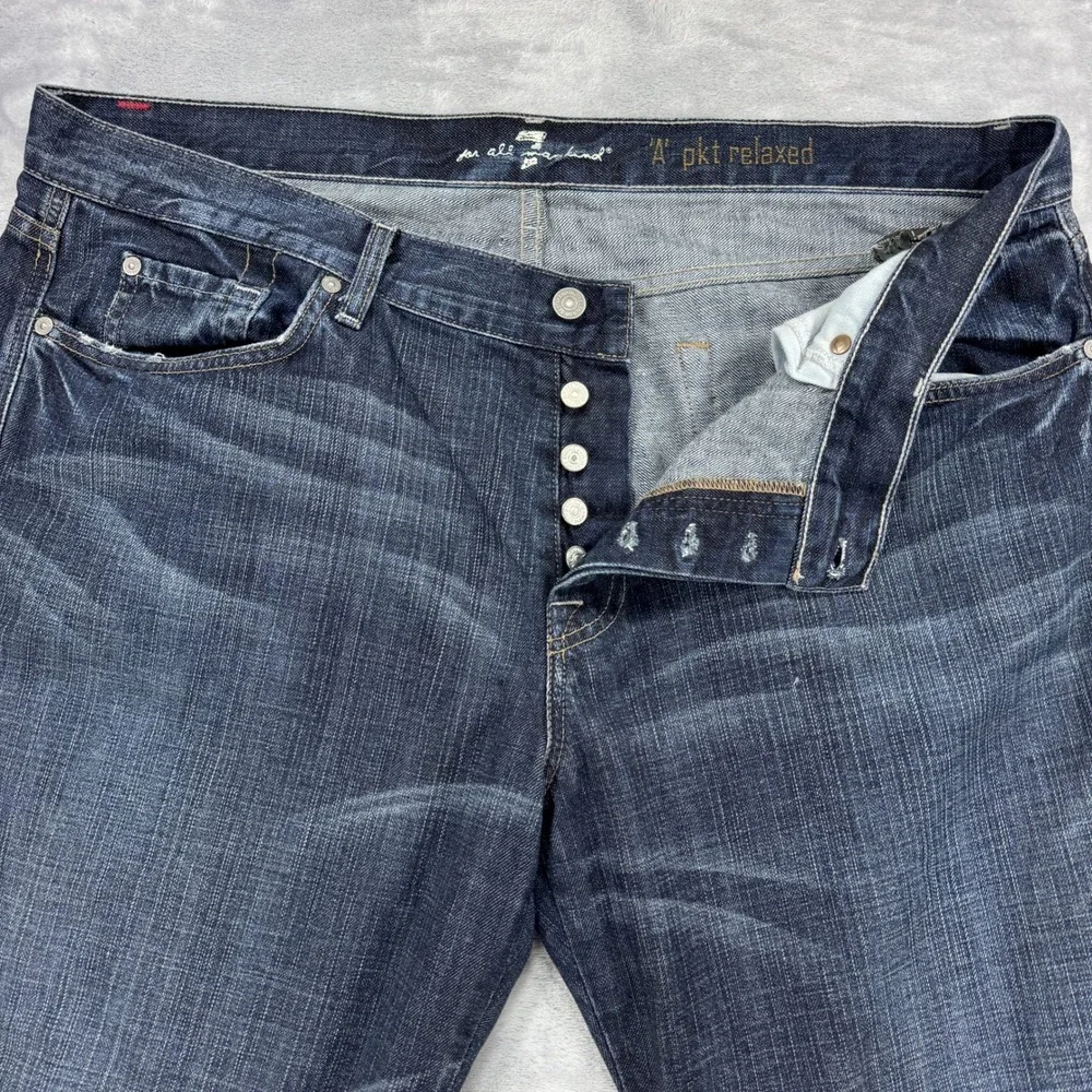 7 FOR ALL MANKIND 'A' Pkt Relaxed Jeans Mens 40x31 Dark‎ Wash Button Fly USA